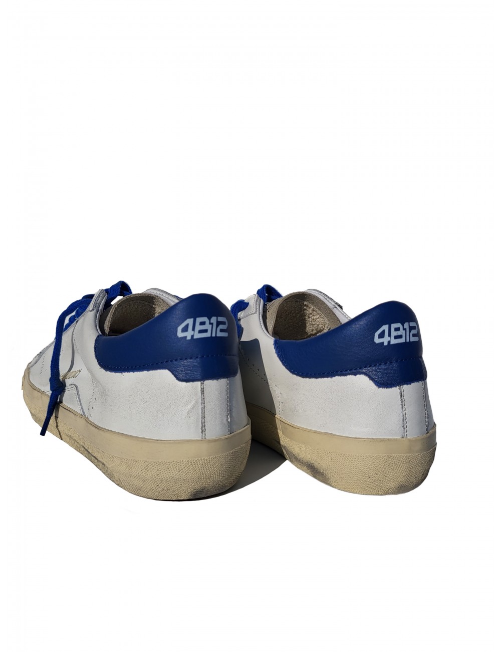 Men's sneakers in white and blue calf leather, distressed and aged  4B12-ARTHUR Shoes